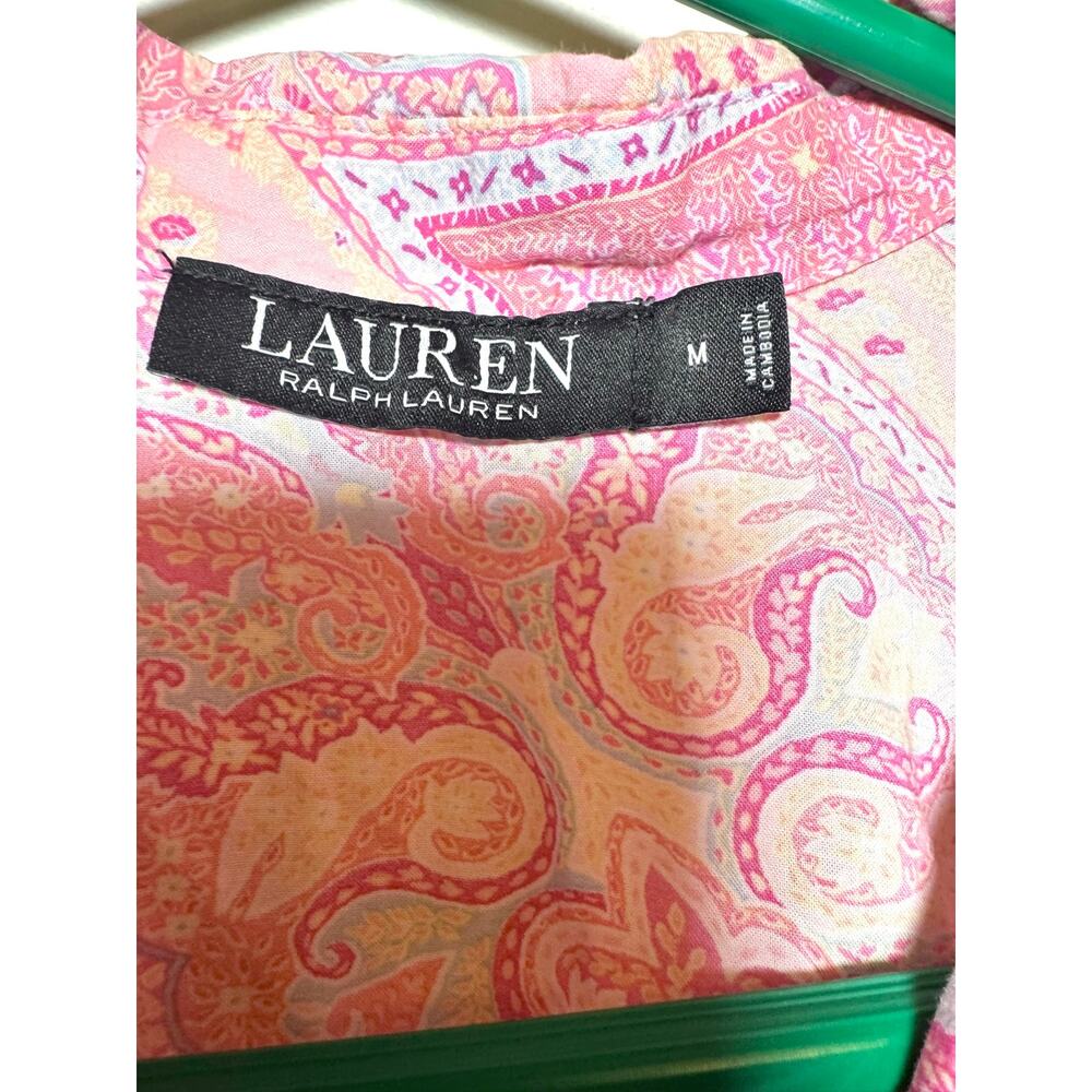 Lauren Ralph Lauren Pink Paisley 2 Piece Pajama Set M Short Sleeve Button Down - Picture 8 of 14